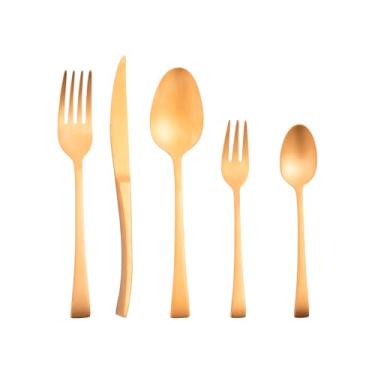 Imagem de WOLFF Faqueiro de Aço Inox Berna Dourado Fosco 30 Peças - Mesa Posta - Itens Para Casa - Utensílios de Cozinha - Enxoval - Casamento - Decoração