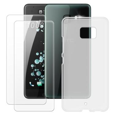 Imagem de MILEGOO Capa HTC U Ultra + 2 peças protetoras de tela de vidro temperado, à prova de choque, capa de TPU de silicone macio para HTC U Ultra (5,7 polegadas) branca