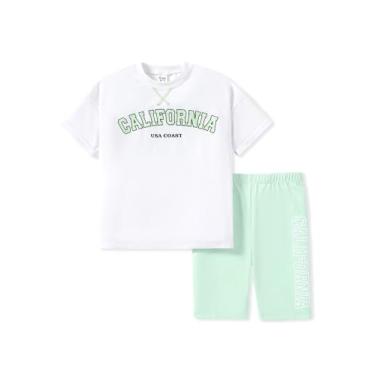 Imagem de PATPAT Conjunto de 2 peças para meninas, conjunto de camiseta e leggings, short de motociclista para meninas, Ciano menta, 6-7 Anos