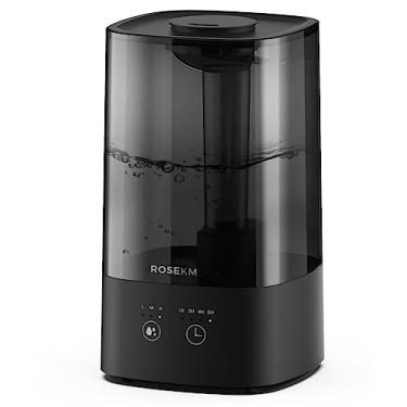 Imagem de Rosekm® Umidificadores para quarto, umidificadores de 4,5 L para quarto grande, umidificadores de névoa fria para bebês e plantas com temporizador, nível de névoa ajustável, bocal de 360°, desligamento automático, preto