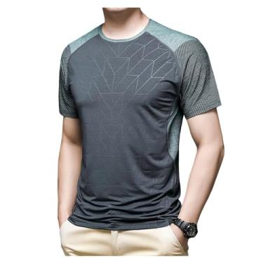 Imagem de Camisetas masculinas de manga curta com estampa colorida e gola redonda para esportes ao ar livre, Cinza escuro, G