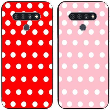 Imagem de 2 peças de capa de telefone traseira de silicone em gel TPU com bolinhas vermelhas e rosa para LG Series (LG Q51)