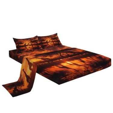 Imagem de Eojctoy Jogo de lençol Queen - Lençóis de cama respiráveis ultra macios - Lençóis escovados de luxo com bolso profundo - microfibra pôr do sol padrão girafa roupa de cama enrugada, cinza escuro