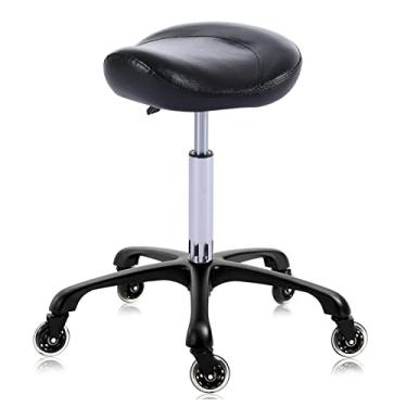 Imagem de Banco de selim hidráulico com rodas ajustável em altura elegante, cadeira giratória ergonômica para salão de clínica higiênica, tatoo e escritório, em camelo (preto)