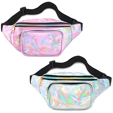 Imagem de Pochete holográfica, impermeável, rave, festival, néon, brilhante, para praia, com cinto ajustável para mulheres e homens, Branco, rosa, 11.81 x 5.32 x 3.15 inches