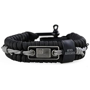Imagem de iHeartDogs Pulseira Hero Company Never Forgotten Paracord - Pulseira tática de sobrevivência masculina com bandeira de bronze dos EUA - Ajuda a emparelhar veteranos militares com um cão de companhia,