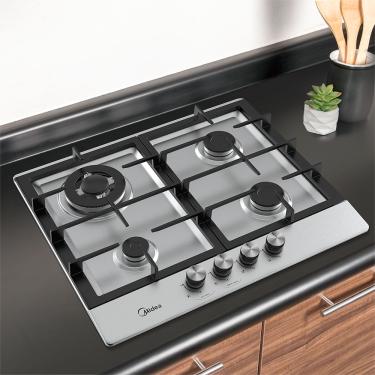 Imagem de Cooktop À Gás Midea Inox Com Mega Chama 4 Bocas Cyb4b - Bivolt