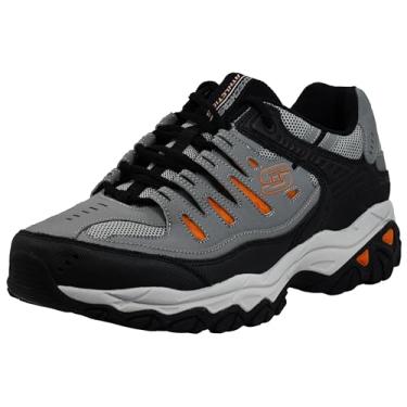 Imagem de Skechers Tênis masculino Afterburn M. Fit – cabedal de couro, palmilha de espuma viscoelástica, sola de borracha, Carvão/Laranja, 8 X-Wide