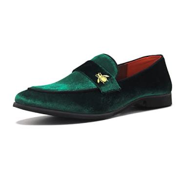 Imagem de FLQL Sapato masculino luxuoso veludo penny loafers bordado camurça vestido loafers diário sapatos para festa casamento formatura tamanho 7-13, Verde - 3, 10