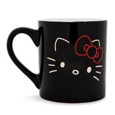 Imagem de Hello Kitty Sanrio Caneca de cerâmica resistente à cera de contorno preto | Xícara de café para chá, expresso, cacau | Comporta 400 ml