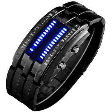 Imagem de Gosasa Relógio de pulso digital masculino LED futurista, pulseira de aço inoxidável, à prova d'água, estilo tecnológico, para uso casual e moderno, Preto, Digital, movimento de quartzo