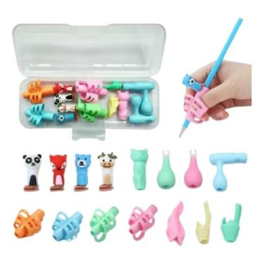 Imagem de Kit Adaptador De Escrita Apoio Lápis Para 3 Dedos Projetado para Crianças TEA TDAH Ansiedade com Estojo com 16 peças Promove uma Escrita mais Precisa e Fluida