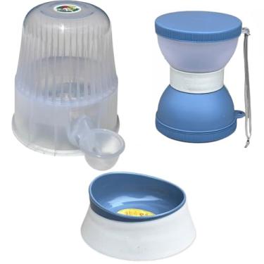 Imagem de Kit Bebedouro Vida Mansa 2 litros + Comedouro 320ml + Lancheira Pet - Cães de pelo longo (Transparente/Azul)