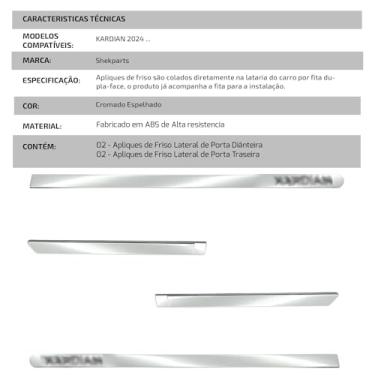 Imagem de JOGO DE FRISOS LARGO CROMADO PERSONALIZADO KARDIAN 2024 4 PORTAS