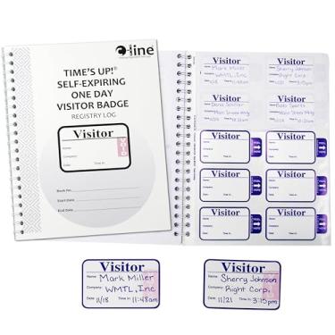 Imagem de C-Line Times Up! Emblema de visitante com registro de registro, 150 crachás de 24 horas (97009)