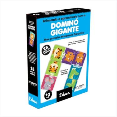 Imagem de Brinquedo Educativo Jogo De Dominó Gigante Animais 28pcs Madeira Mdf Madeira Brinquedo Didático Alfabetização
