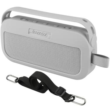 Imagem de Capa de silicone TXEsign Bolsa protetora de viagem com alça para caixa de som portátil Bose SoundLink Flex, cinza (white smoke)