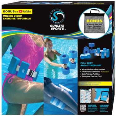Imagem de Sunlite Sports Conjunto combo de treino aquático, halteres aquáticos e cinto de natação, pesos de água de alta densidade, equipamento de hidroginástica, exercício de piscina, terapia aquática