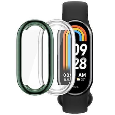 Imagem de WUWOCJ Pacote com 2 capas de TPU macio compatível com Xiaomi Mi Band 8, capa protetora completa com moldura amortecedora (verde/transparente)