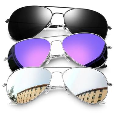 Imagem de Joopin Óculos de sol de aviação de metal polarizado, masculino, óculos de sol militares clássicos, feminino, óculos de sol retangulares, fantasia de proteção UV400, C35- Grande (preto + roxo + prata),