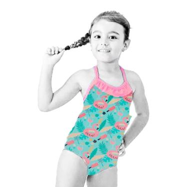 Imagem de Maiô Infantil Engana Mamãe Flamingo Proteção Uv Praia Verão