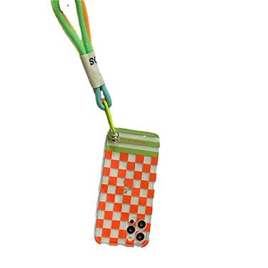 Imagem de Caixa de telefone de cor fluorescente com estrutura quadriculada de talabarte, adequada para iPhone 12mini 11 Pro X XS MAX XR SE20 7 8 6Plus, capa protetora de correspondência de cor transparente, para iphone XS