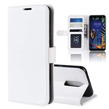 Imagem de Capa para LG K40, para LG K12 Plus/X4 2019, capa, proteção magnética de corpo inteiro, à prova de choque, capa carteira de couro flip com suporte para cartão (branca)