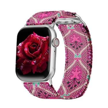 Imagem de Cuzow Pulseira feminina de relógio Apple de 38 mm, 39 mm, 40 mm, 41 mm, 42 mm, 44 mm e 45 mm, pulseira de nylon boho para iPhone Watch, séries 9, 8, 7, 6, 5, 4, 3, 2 e SE
