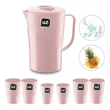 Imagem de Jarra De Plástico Para Suco 2L + 6 Copos 300ML Rosa - Uz