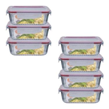 Imagem de Jogo 7 Potes 640ml Hermético Anel Vedação Canelado - Belo Vidro, POTE 