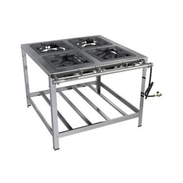 Imagem de Fogão Industrial 4 Bocas 40x40 Alta Pressão Luxo Aço Inox Metalmaq