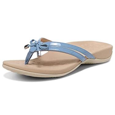 Imagem de Vionic Chinelo feminino Rest Bella X que alivia a dor nos pés - sandálias femininas confortáveis com suporte de arco de palmilha ortopédica, larguras médias e largas, tamanhos 34-44, Sombra azul, 9.5 Wide