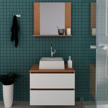 Imagem de Armário de Banheiro com Cuba 2 Gavetas Amêndoa/Branco Bn3625 - Tecno M