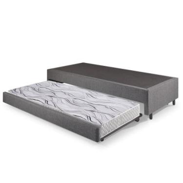 Imagem de Bicama Box Solteiro Linho Cinza 88x188x28 cm com Colchão Auxiliar Ecof