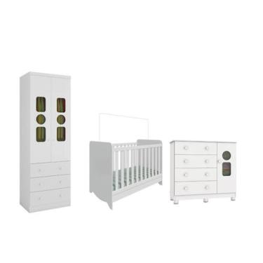 Imagem de Quarto Completo Bebê Moveis Peroba Tedy 02 pts americano MDF, Branco