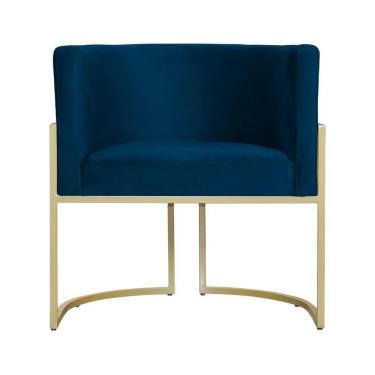 Imagem de Poltrona Decorativa Dourada Base De Metalon 7decormoveis Veludo Azul Marinho
