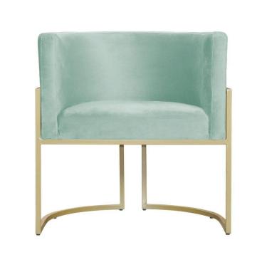 Imagem de Poltrona Decorativa Dourada Base De Metalon 7decormoveis Veludo Acqua