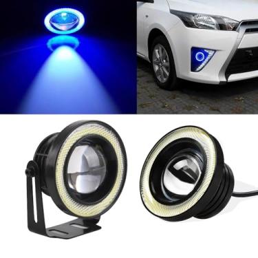 Imagem de OtpOutopa 2 lâmpadas de LED Angel Eagle Eye, faróis de neblina, 6,3 cm/7,6 cm/8,9 cm, DIY luzes diurnas COB 30W 7000K 1200LM DRL lâmpadas para carro, motocicleta, caminhão, barco (9 cm, círculo azul,