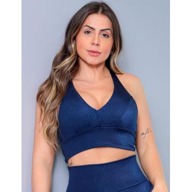 Imagem de Cropped Fitness Texturizado Azul Marinho com Bojo - Fitmoda, Azul, Mar