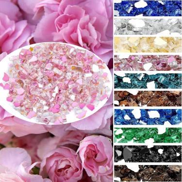 Imagem de Onlyfire Vidro de fogo de 4,5 kg para fogueira a propano e lareira a gás, pedras de vidro refletivas de 1/2 polegada para mesa de fogueira e tigela de fogo, ouro rosa de alto brilho