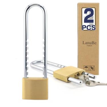 Imagem de Lanube Fechaduras de armário de latão sólido com chaves U Lock com manilha de comprimento ajustável, fechaduras semelhantes com chave externa e interna para correntes, reboques e caixas utilitárias,
