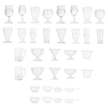 Imagem de EXCEART 34 peças de copos em miniatura 1/17 casa de bonecas conjunto de copos de vinho em miniatura copo de sorvete copos para beber casa de bonecas acessórios de cozinha