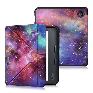 Imagem de Xuanbeier Capa de TPU macio compatível com Kobo Libra Color & Kobo Libra 2 17.8 cm capa fina e leve com função de suporte, capa inteligente automática despertar/hibernar, Galaxy