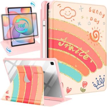 Imagem de Kidcube Capa para Samsung Galaxy Tab S6 Lite de 10,4 polegadas 2022/2020 para mulheres e meninas capa fólio fofa com suporte para lápis arco-íris kawaii, suporte giratório feminino, capas para tablet