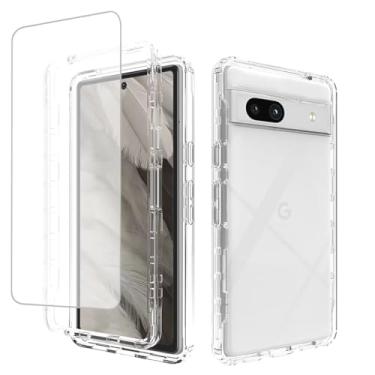 Imagem de Tothedu Capa de celular para Pixel 7A, capa para Google 7A GWKK3 com protetor de tela de vidro temperado, capa protetora completa transparente de policarbonato rígido TPU para Google Pixel 7A