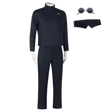 Imagem de FAZA Anime Jujutsu Cosplay Uniforme Megumi Fushiguro Fantasia Escolar Japonesa Unissex Azul Preto Conjuntos com Chaveiro, Gojoublack, XXG