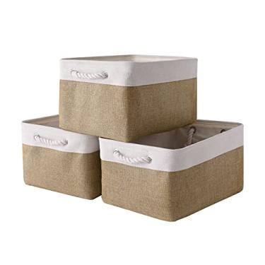 Imagem de Cestas retangulares de armazenamento de tecido, cestas para organizar cestas de tecido para prateleiras, cestas decorativas para brinquedos, cestas de presente vazias, cestas de pano para armazenamento (branco e peru)