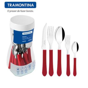 Imagem de Faqueiro Tramontina Inox 20 Peças Leme Vermelho Com Pote 23198/718