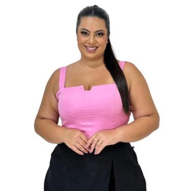 Imagem de Cropped Top Plus Size Alfaiataria Luxo Com Detalhe Lastex Moda Feminin