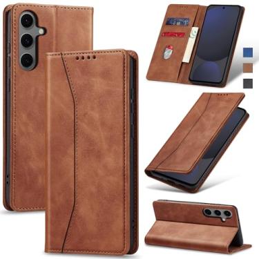 Imagem de Jasonyu Flip Carteira Capa para Samsung Galaxy S24 FE,Capinha Folio Magnética de Couro com Suporte para Cartão,Suporte para Chute - Protetora Durável de TPU à Prova de Choque para Telefone,Marrom